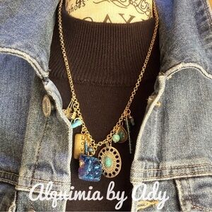 Alquimia Turquoise and Gold Charm Necklace